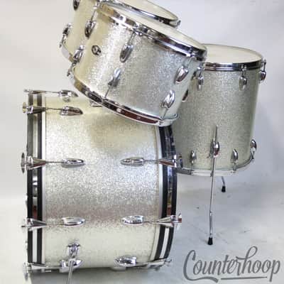 Slingerland 20,12,13,16 Drum Set Silver Sparkle Vintage 70s 3Ply Bass/Toms/Floor image 3