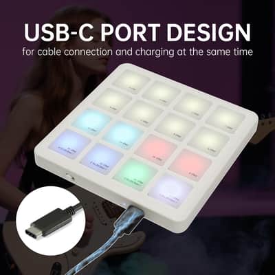 M-VAVE SK-16 SMC-PAD Wireless MIDI Controller Pads, 4.1 * 4.1 Inch, 0.28 LBS, Bluetooth Portable USB with 16 Drum, Note Repeat, Full Level Buttons, Rechargeable battery image 3