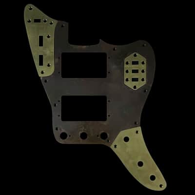 Made-to-Order - Statuary Bronze Brass & Aged Gold Brass - Wide Range Humbucker USA Jaguar AVRI 60s Pickguard Scratchplate Set for Fender image 1