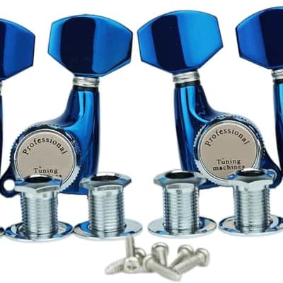 Guitar Locking Tuners (3L + 3R Handed) - 1:18 Ratio Lock String Tuning Key Pegs Machine Heads with Hexagonal Handle Replacement for LP SG Style Electric, Folk or Acoustic Guitars- Blue Chrome image 1
