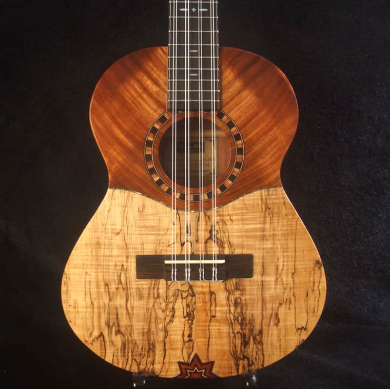 Handmade Left-handed 8 String Baritone Ukulele, Solid Curly Spalted Maple, Rosewood, MOP Inlay, Soft-bag, Bruce Wei UG19-2344 image 1
