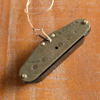 Fender Stratocaster Guitar Pickup With Cover Gray Bottom Flat Pole 1976 Black Cover image 7