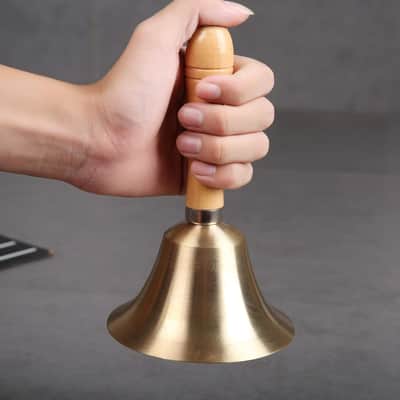 Solid Brass Hand Bell | Loud Clear Call Bell | Wooden Handle Service Bell | Dinner Wedding School Prayer Bell | Decorative Bell image 6