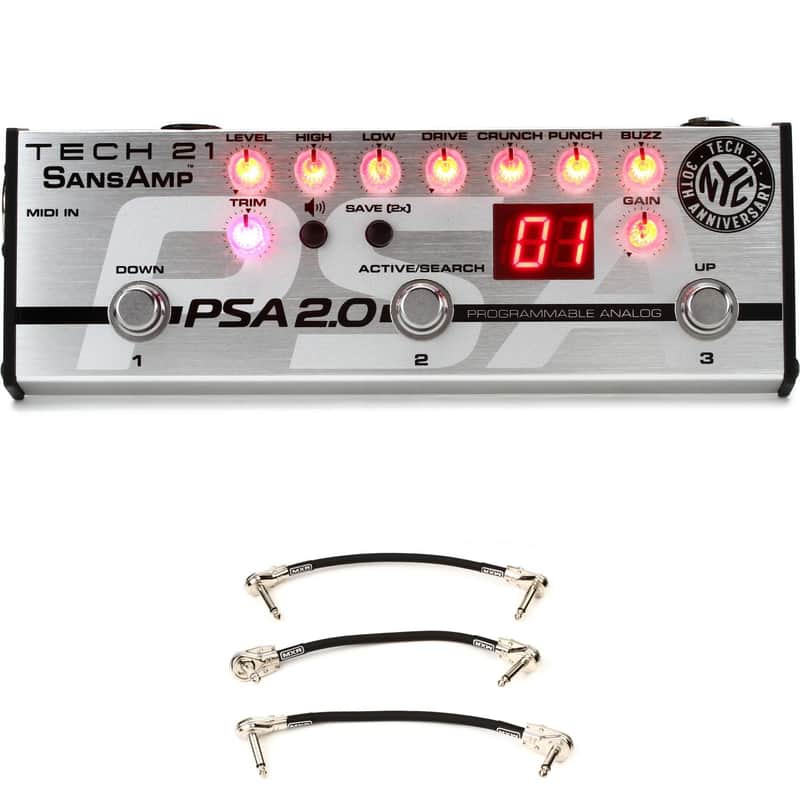 Tech 21 SansAmp PSA 2.0 Programmable Instrument Pre-amp Pedal with 3 Patch Cables image 1