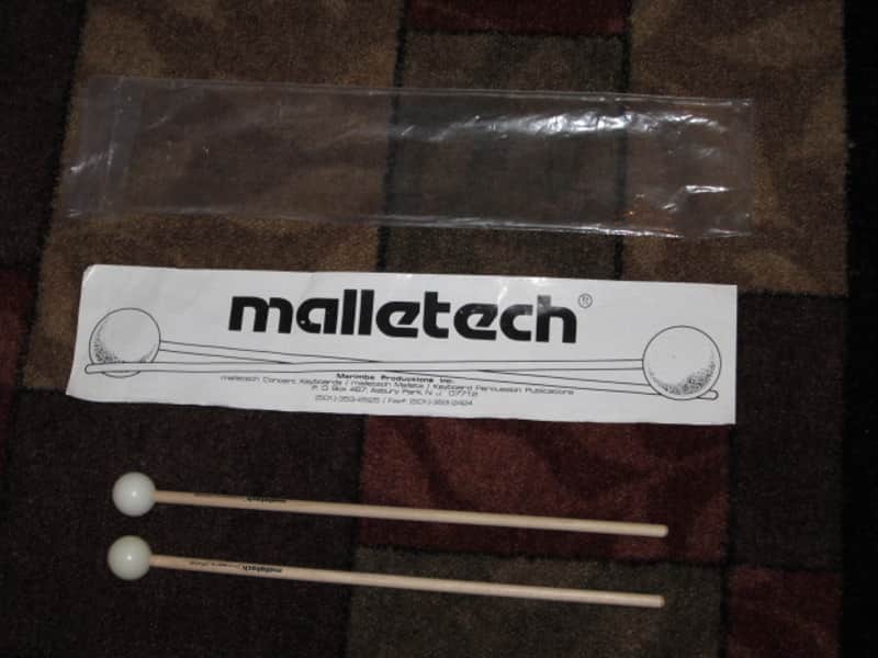ONE pair new old stock (with packaging) Malletech OR45B Orchestra Series Mallets (Bells, Xylophone, Glock and multi-percussion) 1 and 1/8" Hard Heavy White Ball Heads, Orchestra Length Birch Handles (from around 2019) Made in USA image 1