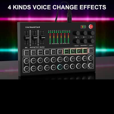 Podcast Equipment Bundle, All-in-One Audio Interface DJ Mixer with Microphone, Stand, Monitor Earphone, Audio Mixer With Sound card for PC/Laptop/Phone, Streaming/Podcasting/Gaming image 2