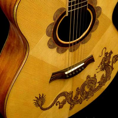 Blueberry Handmade Jumbo Acoustic Guitar Dragon Motif image 14