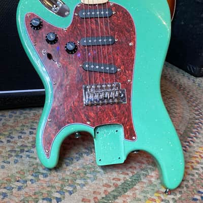 Flipped Backwards Upside Down S Style Guitar  Sea Foam Green Sparkle image 1