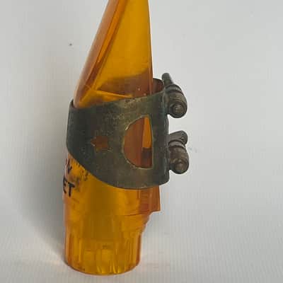 Vintage RARE Conn Comet #3 Alto Mouthpiece With Original Ligature 1950s - Translucent Amber (Orange) image 4