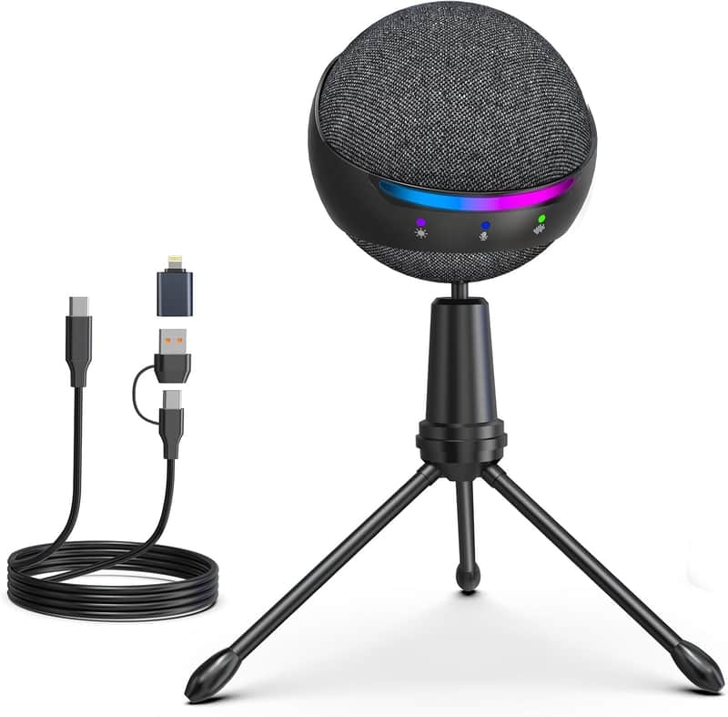 Podcast USB Microphone for PC/Mac/iPhone, Cardioid Condenser Mic with Noise Reduction, Tap-to-Mute, RGB Lighting, Zero Latency Monitoring, Volume Control for Gaming, Recording, YouTube image 1