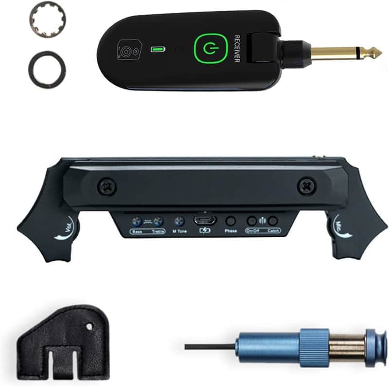 Wireless & Wired Acoustic Guitar Pickup System,Wireless Soundhole Pickup with Receiver Microphone 30M Transmission for 80-120mm Sound-hole Acoustic Guitar Pickup (Black) image 1