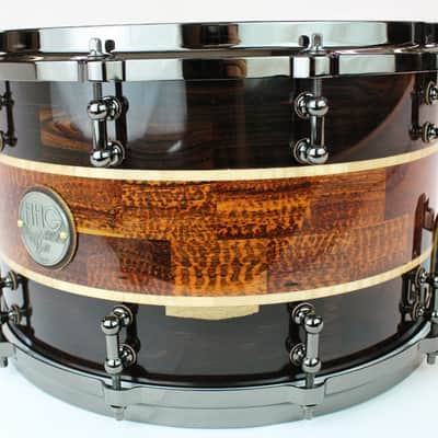 HHG Drums 14x8.5 Blackwood, Snakewood, And Maple Segmented Snare, High Gloss image 9