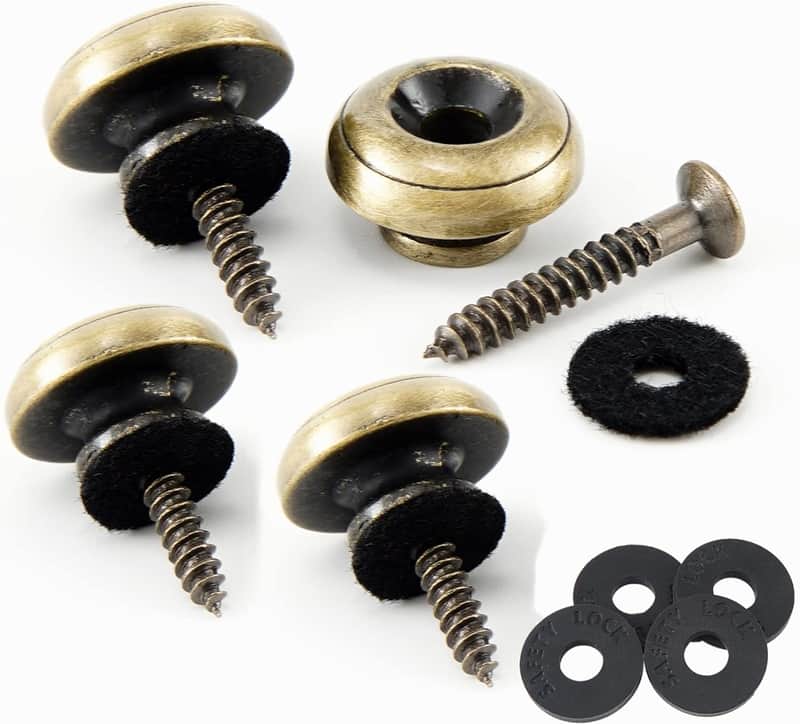 Guitar Strap Locks Metal Strap Retainer System Straplock Guitar Strap Buttons with Strap Blocks for Acoustic Electric Guitar, Bass, Ukulele (Bronze 4 PCS) image 1