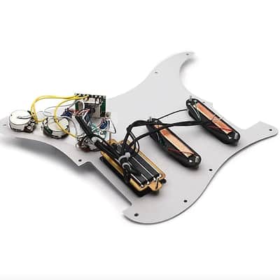 White HSS Guitar Strat Style Prewired Loaded Pickguard, Blue Dual Rail Pickups image 2