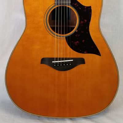 Mint Yamaha Solid Sitka Spruce Top Cutaway Folk Acoustic/Electic Guitar, Mahogany, Vintage Natural image 6