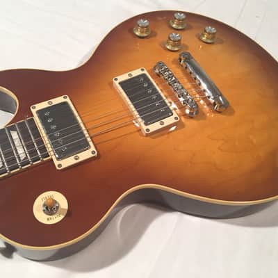 2000 Fuji-Gen Epiphone Japan Les Paul LPS-80 Long Tenon Honey Burst with Gibson Case, Headstock image 7