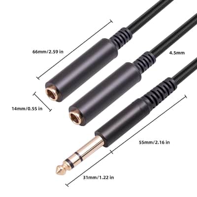 1/4 TRS Stereo Audio Cable for Guitar or Mixer with Jack Output, 1 FT, 1 Pack, Black, Splitter Y Adapter, 6.35mm Male to Dual 6.35mm Female Jack Cable image 2