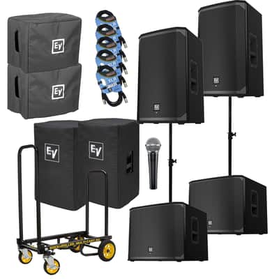 (2) EV EKX-12P Powered Speaker, (2) EV EKX-15SP Sub, (2) EKX12 Cover, (2) EKX15SP Cover, Rock-N-Roller R2RT, SM58 Mic, (2) Poles, (5) XLR Cables Bundle image 1
