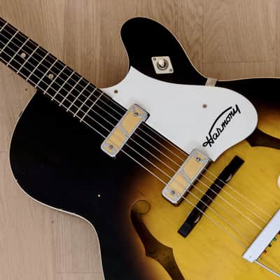 1963 Harmony Rocket H54 Vintage Electric Guitar Sunburst w/ DeArmond Gold Foils image 9