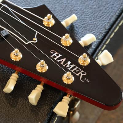Sweet! 2005 Hamer Korina Vector Flying V Style Guitar Trans Cherry w/ Brazilian Board + COA OHSC image 11