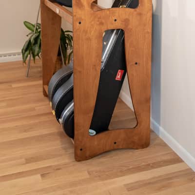 "Case Place" double level storage rack for acoustic, electric, bass, and other instrument cases BROWN image 5