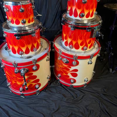 Rikki Rockett's Poison, 1990-1992 Flesh and Blood Tour DW 7-Piece Drum Set Early 1990s - Custom Red Flame Graphic by Cycle Fab image 1