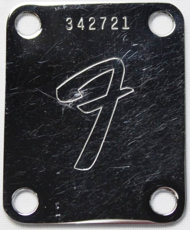 Vintage 1969-1973 Fender 4-Bolt "F" Stamp Neck Plate, Chrome, Stratocaster, Telecaster, Precision, Jazz Bass image 1