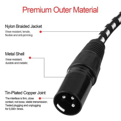 XLR Cable, 10 ft 2 Pack Microphone Cable, XLR Male to Female Balanced Microphone Cord 3 pin, 10 ft Short mic Cable XLR Cables 10 ft image 4