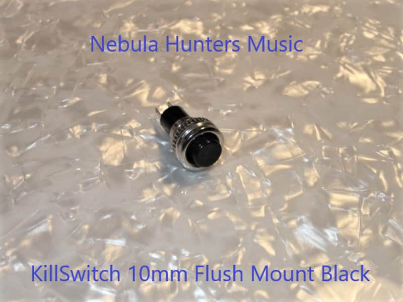 Guitar KillSwitch Cutoff BLACK Momentary Push Button 10MM Flush Mount 4.1mm with 14" 22Ga S/wire Kit image 1