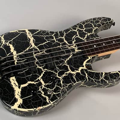 ESP M-IV Fretless Bass 1980's Black/White Crackle image 7