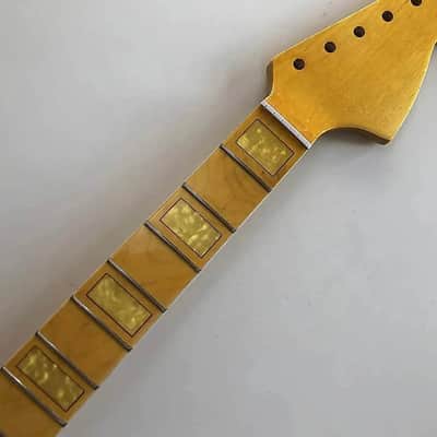 Yellow Maple Wood Strat Style Guitar Neck, 21 Frets Yellow Block Inlay Fretboard image 1
