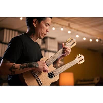 Ortega Custom Built Series Double Neck 4 & 8 String Tenor Acoustic-Electric Ukulele w/ Bag image 10