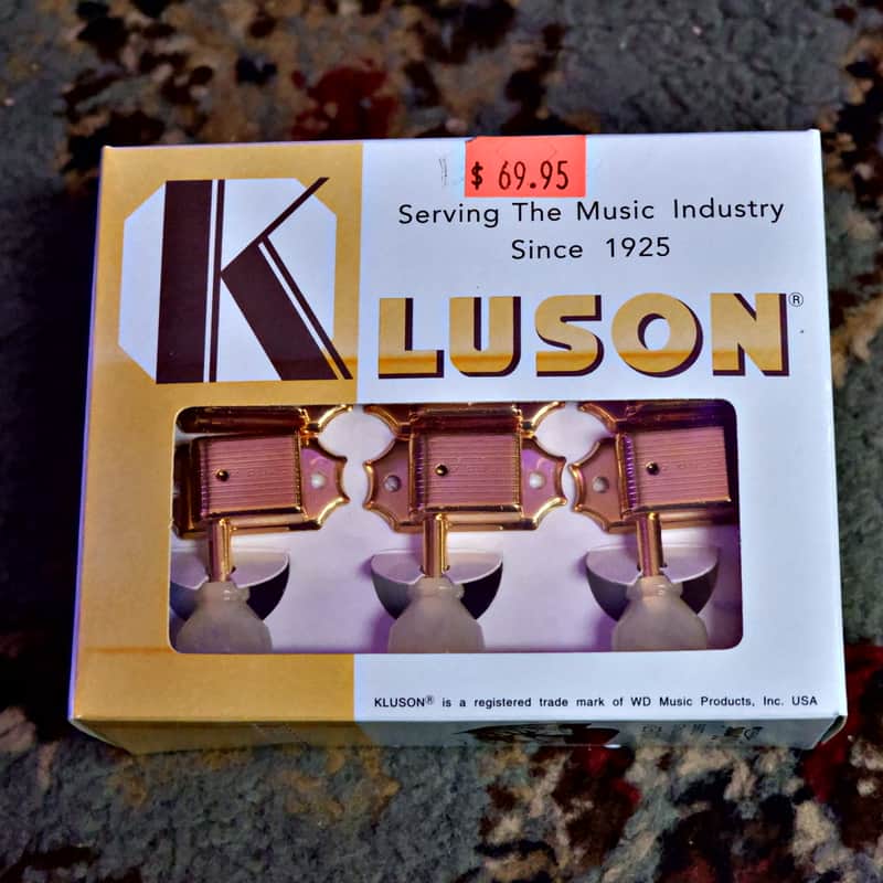 Kluson Deluxe Tuning Machines Single Line 3x3 - Gold with Pearloid Buttons image 1