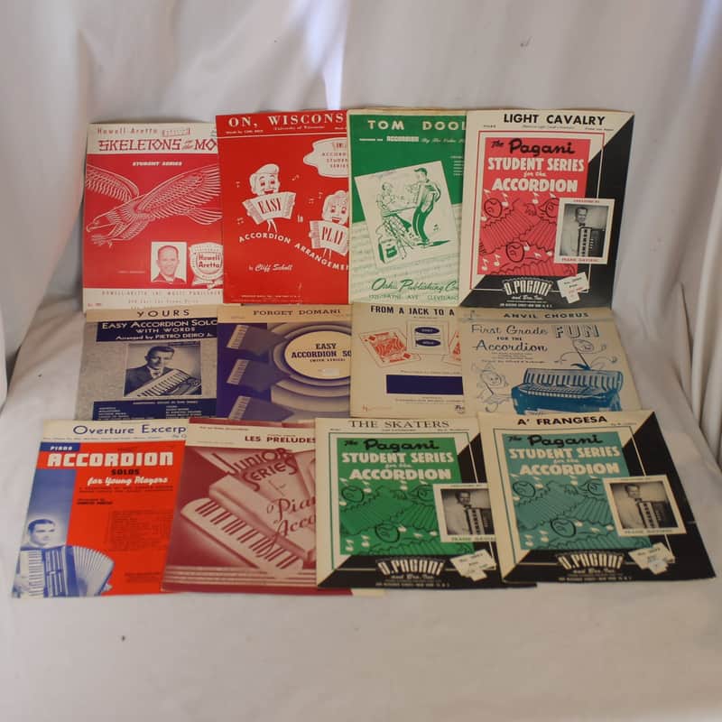 Lot of 12 Used Vintage Accordion Sheets - Beginner Sheets for Students (Alfred, Pietro Deiro, O Pagani, and More) image 1