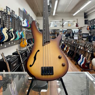 Ibanez Bass Workshop SRH500F fretless semi-hollow electric bass 2017 - Brown Burst Flat image 2