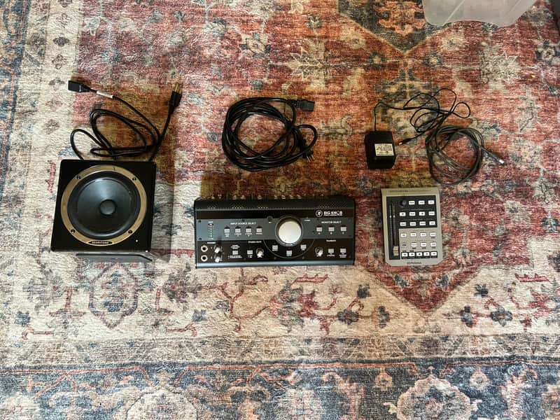 Mackie Big knob studio monitor controller w/ Berhinger Berhitone C50a full range active referenced monitor and Presonus Faderport Daw controller
