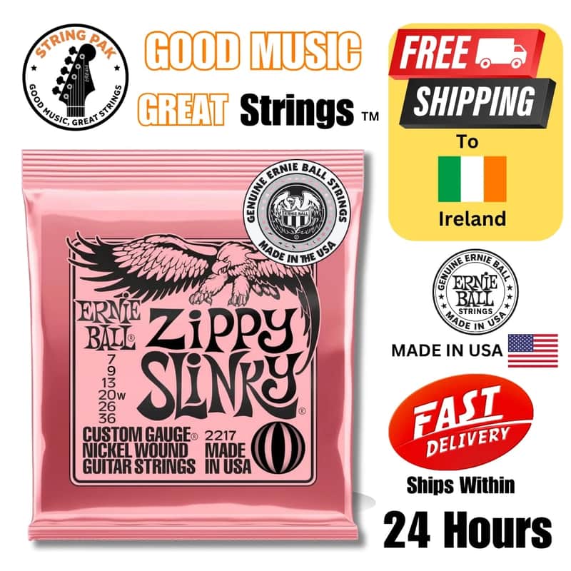 Ernie Ball Zippy Slinky Electric Guitar Strings 7-36 + 2 FREE Strap Locks 2025 image 1
