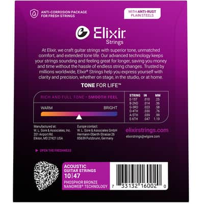 Elixir Phosphor Bronze Acoustic Guitar String Set NANOWEB Coating X-Light 10-47 image 3