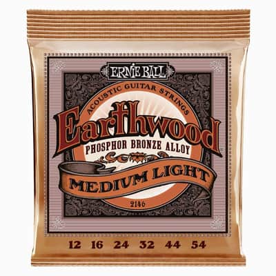 Earthwood Med-Light Phosphor Bronze Acoustic Guitar String Set 12-54 Gauge 92-Cu+7.7-Zn+0.3-P Wnd-Wire Wrap Over High-C Steel Hex-Core image 1