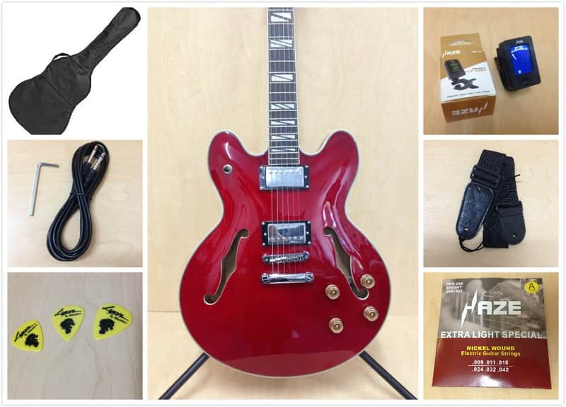 Haze SEG-272 Semi-Hollow body electric guitar,CherryRed+Free Bag,Strap,Strings image 1
