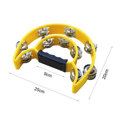Yellow Half Moon Handheld Tambourine – Double Row Metal Jingles, Lightweight & Durable Percussion Instrument image 2