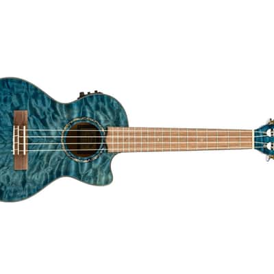 Lanikai QMBL-CET Quilted Maple Blue Stain Tenor Acoustic-Electric Ukulele image 1