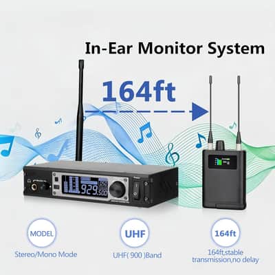 Wireless Stereo/Mono in-Ear Monitor System,Rackmount,900MHz,164Ft,Professional Wireless Stage Return for Private Stage Performances image 3