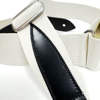 Walker & Williams H-47 Vintage Series Classic White Woven Teardrop Strap With Black Leather Ends image 4
