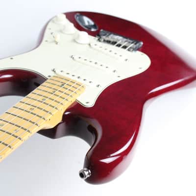 1998 Vintage Fender American Deluxe Stratocaster Crimson Transparent Red with Maple Fretboard Noiseless Pickups Strat USA 1990s image 15