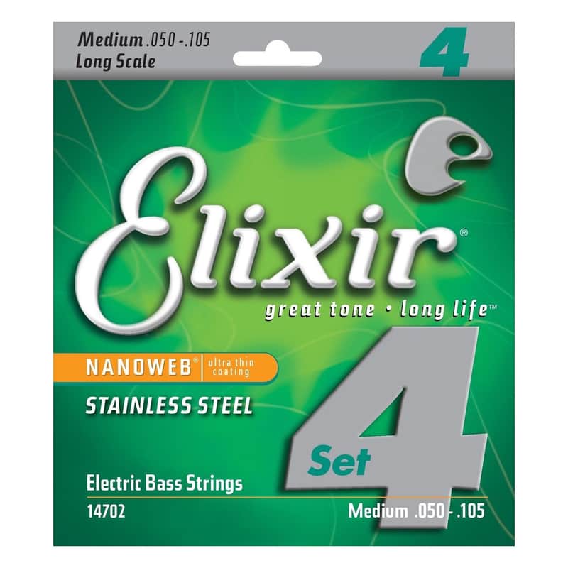 Elixir 14702 Nanoweb Stainless Steel Long Scale Bass Strings - Medium (50-105) image 1