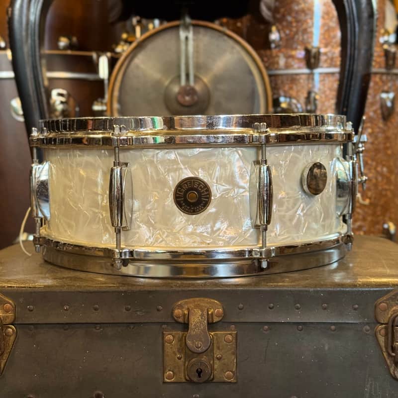 VINTAGE 1960's Gretsch 5.5x14 Renown Snare Drum in White Marine Pearl image 1