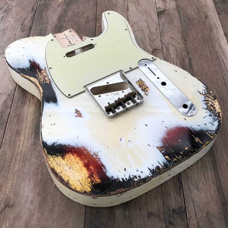 FRANCHIN Mars guitar body Heavy Relic Aged Olympic White over 3-Color Sunburst 100% Nitro Lacquer SS Poplar Telecaster-Tele-T-Style Made in Italy - Stock piece #22360826 image 1