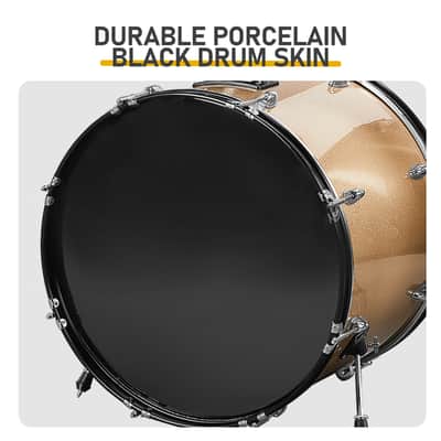 Full Size Adult Drum Set 5-Piece with Bass Drum, two Tom Drum, Snare Drum, Floor Tom, 16" Ride Cymbal, 14" Hi-hat Cymbals, Stool, Drum Pedal, Sticks 2020's image 6