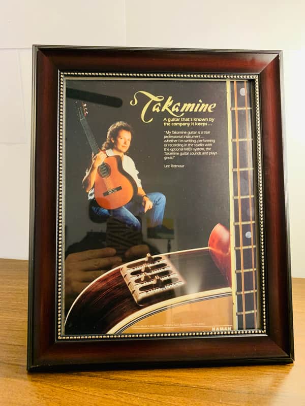 |Original| 1987 Takamine Guitars Color Promotional Ad Feat. Lee Ritenour & MIDI Systems |Framed| image 1